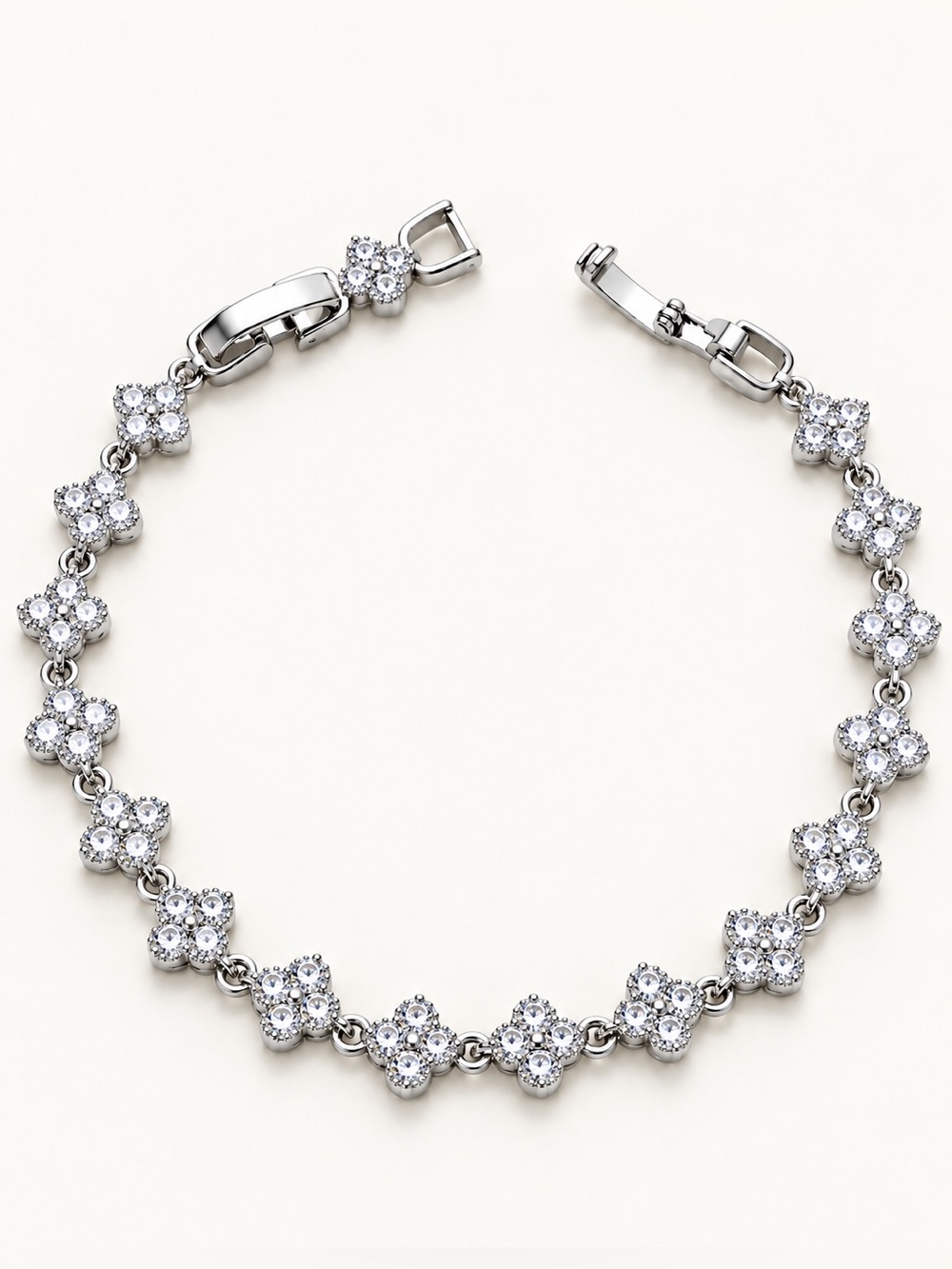 Sparkling Crystal Clover Charm Bracelet Platinum Plated Adjustable Link Bracelet